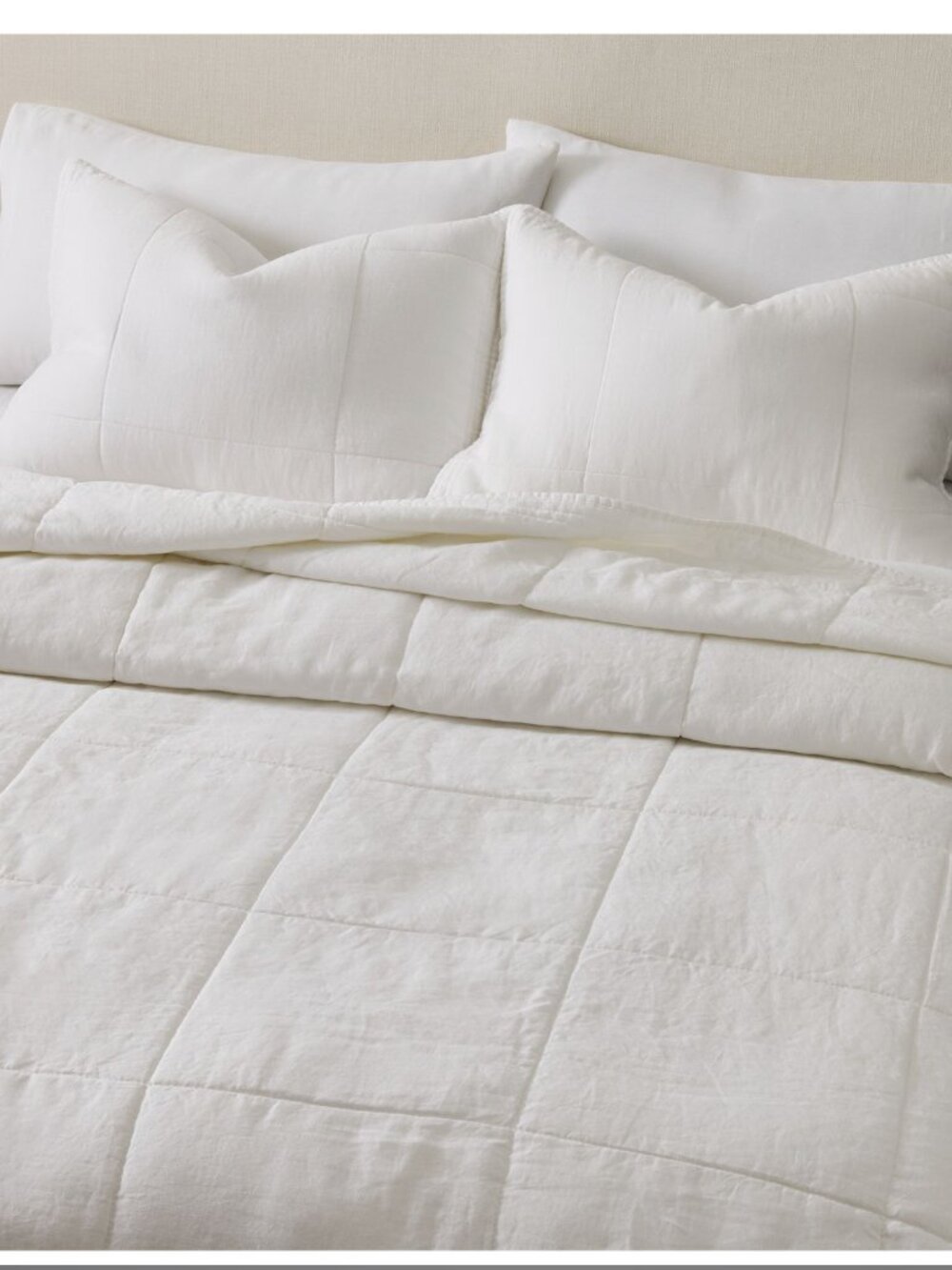 West Elm White European Flax Linen Box Stitch King Quilt
